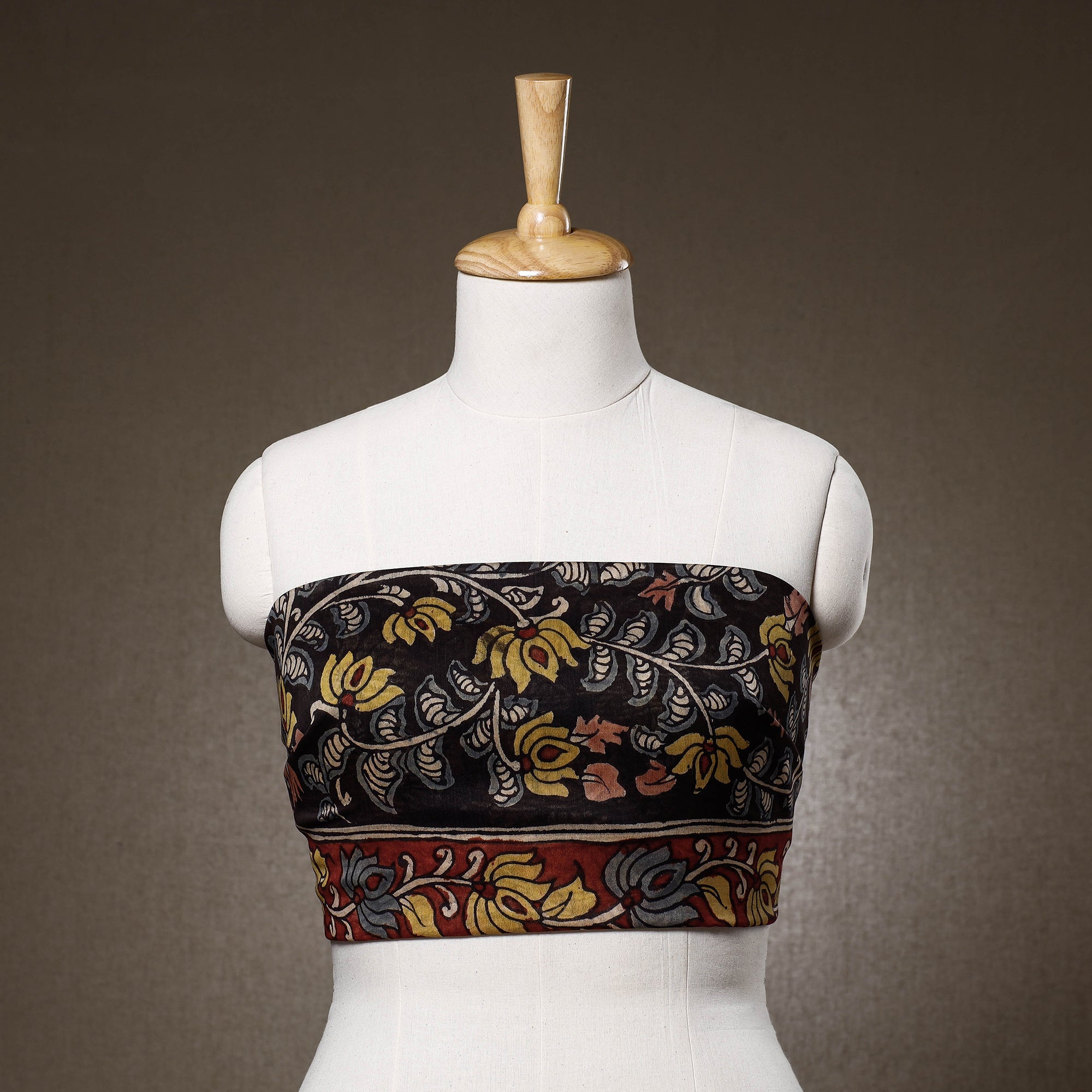 DWARAKA PLUS Black - Srikalahasti Kalamkari Handloom Chanderi Silk Blouse Piece