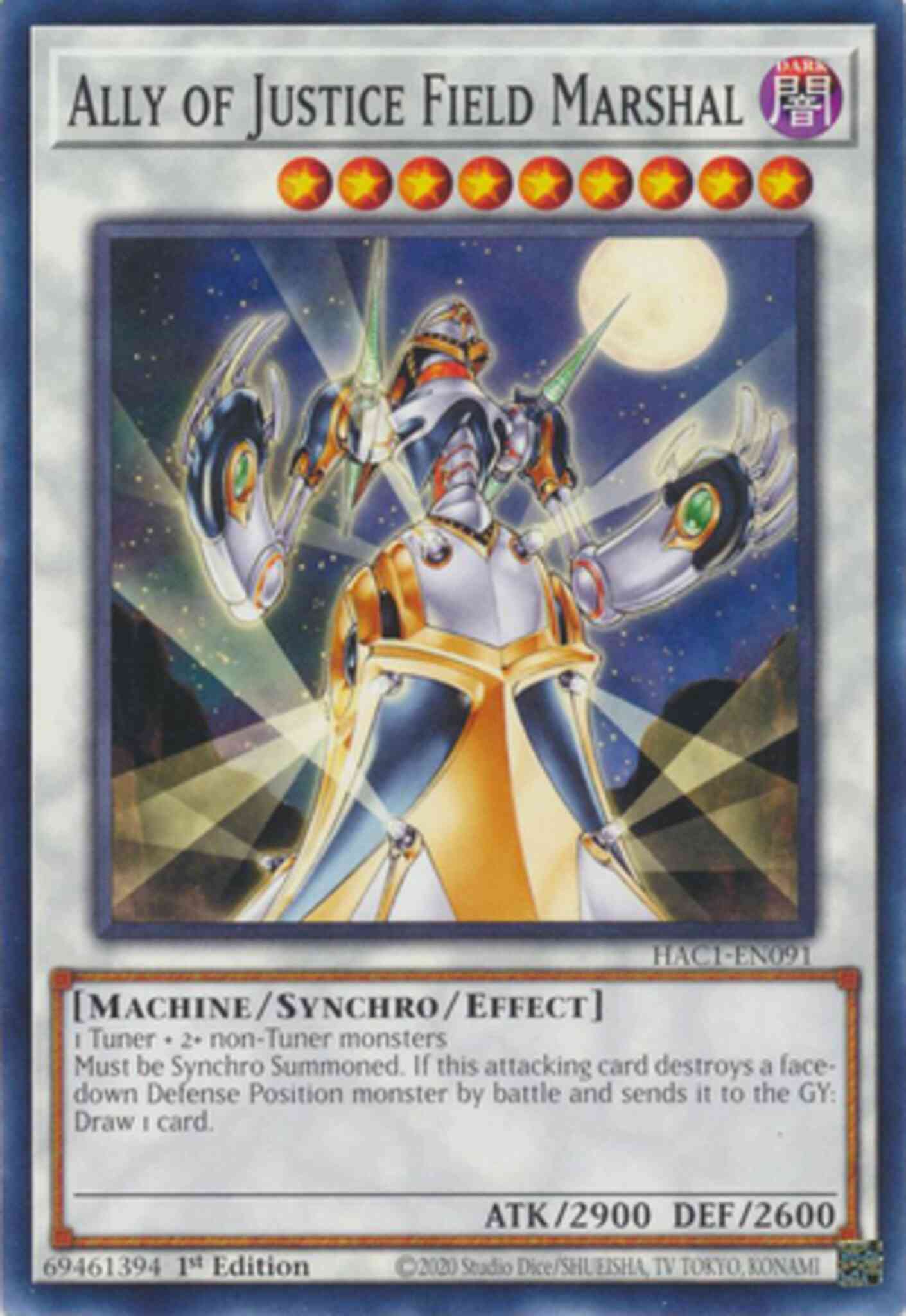 Yu-Gi-Oh! Ally of Justice Field Marshal - HAC1-EN091 - Common - 1st Edition