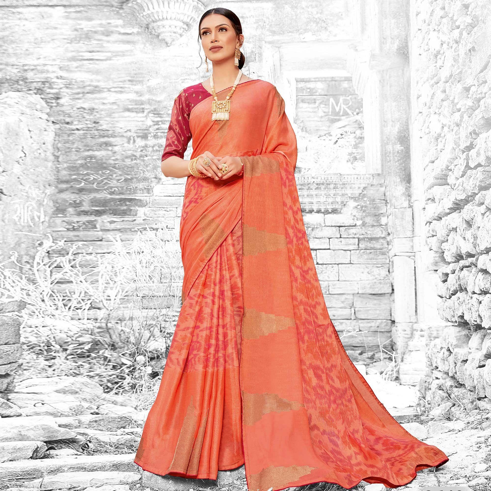 Peachmode Lovely Gazari Coloured Partywear Printed Brasso Saree