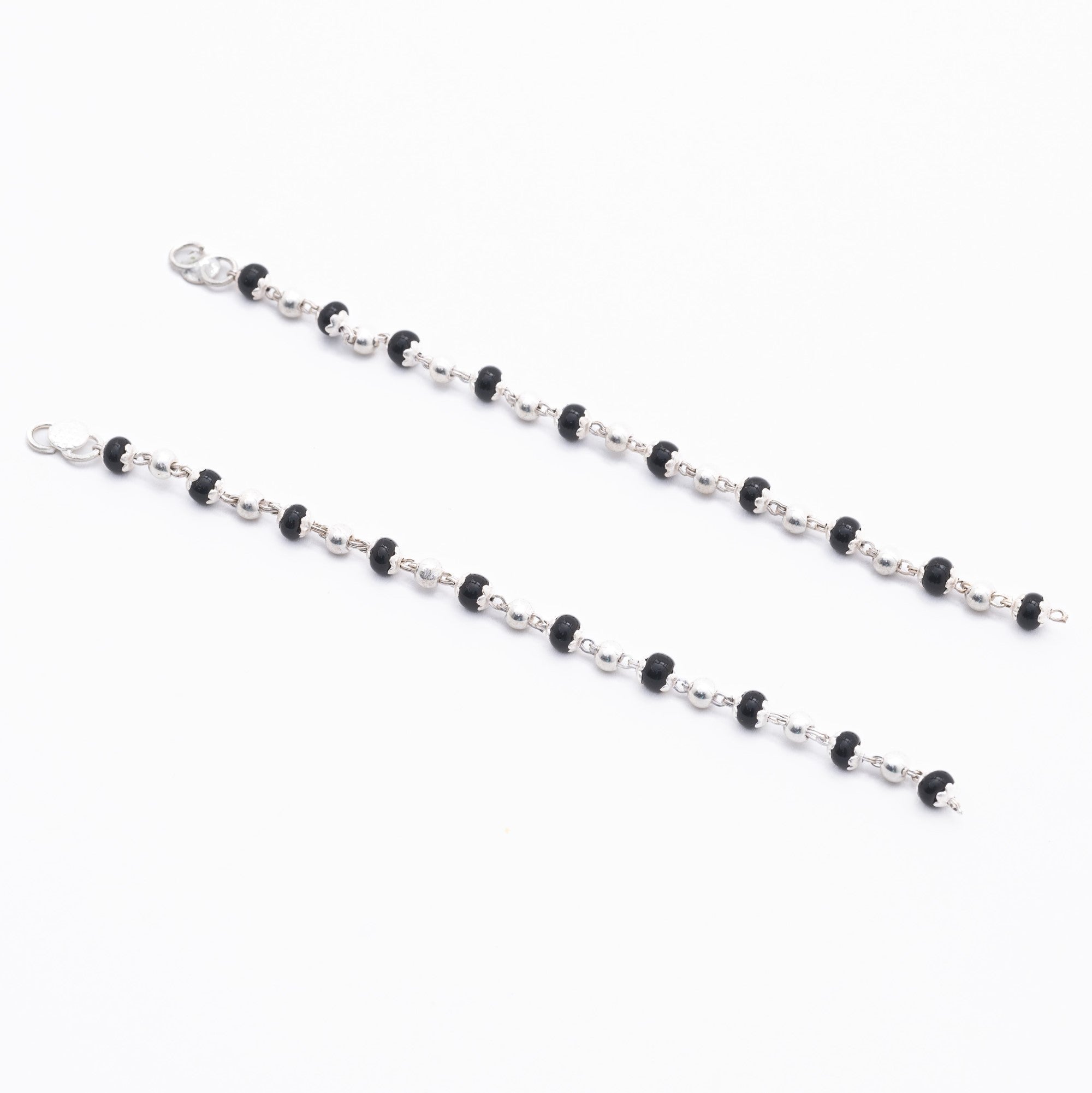 Prinjal Jewellers Real Black Beads Embedded in Silver Nazariya for Kids - view 2