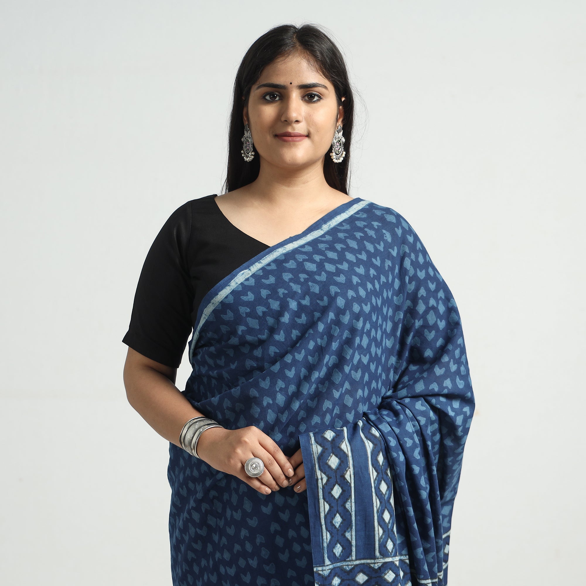 HAVELI CHRONICLES Blue - Akola Hand Block Printed Cotton Saree - view 3