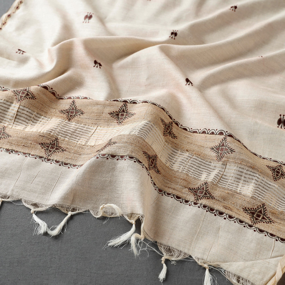 CHHATTISGARH HASTSHILP VIKAS BOARD Beige - Traditional Godana Handpainted Spun Silk Handloom Stole - view 2