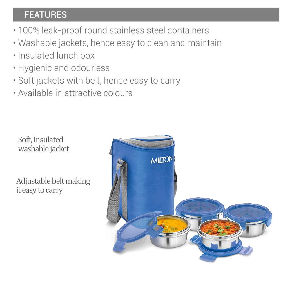 Milton Cube 4 Stainless Steel Tiffin with Jacket | 4 Stainless Steel Containers - view 3