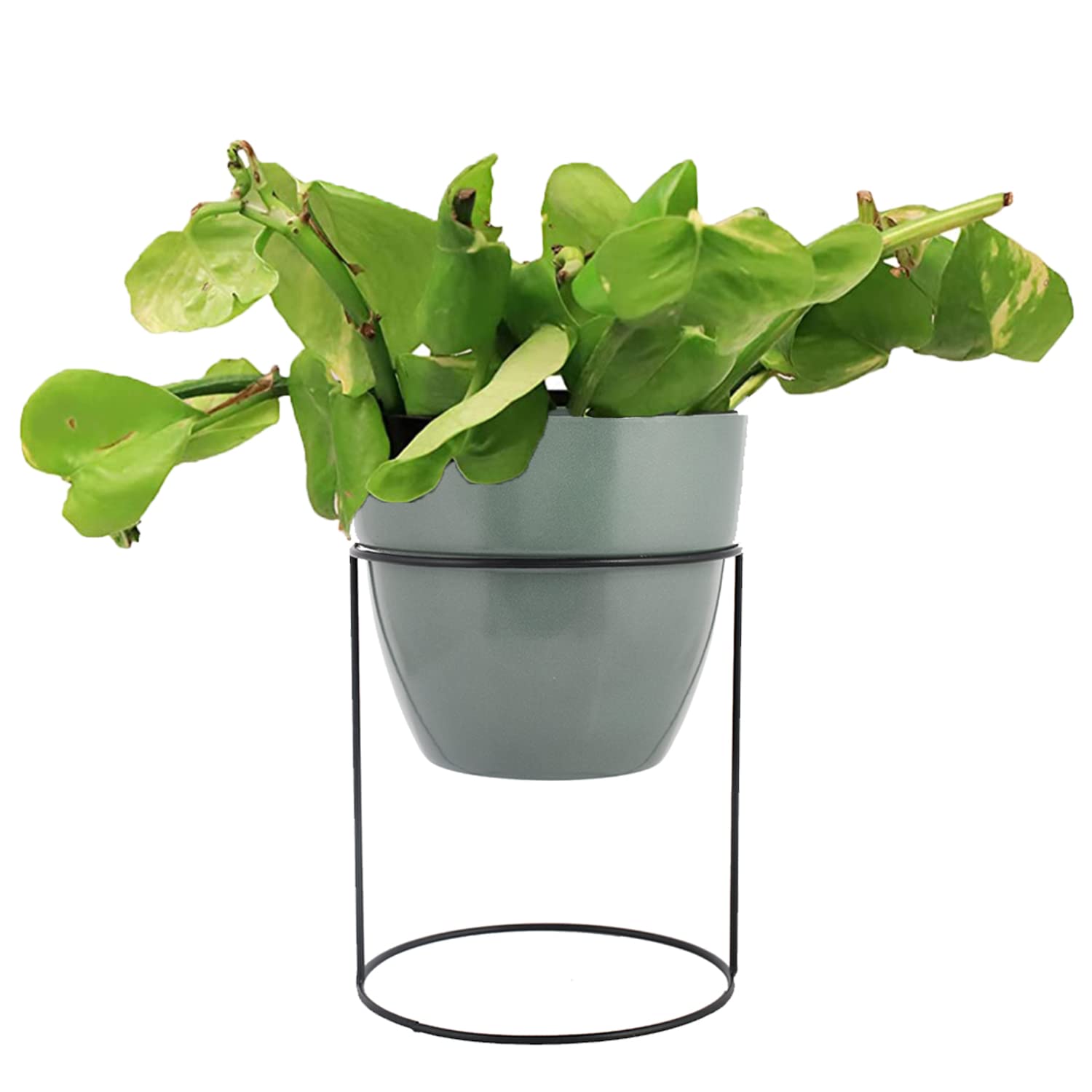 Heart Home Metal Planter|Decorative Modern Indoor Desk Pot|Iron Table Stand Flower Planter Pot for Home D�cor,8.5 Inches,Pack of 2 (Green & Gray) - view 4