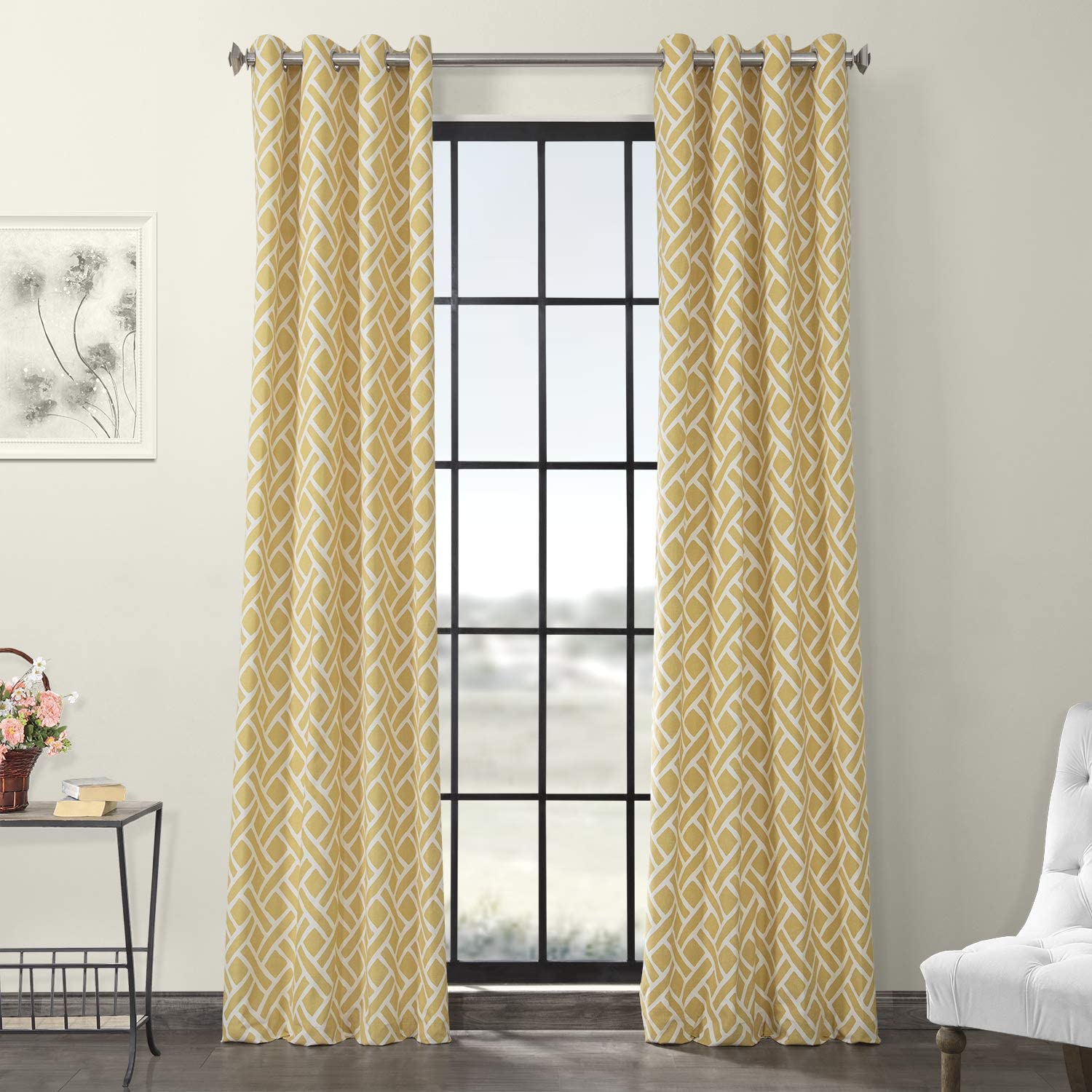 Urban Space -Home Furnishing Store 100% Cotton Mustard Curtains, Pack Of 2 - Ropeknots - view 2