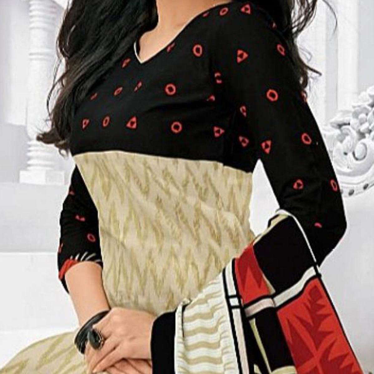 Peachmode Seller Breathtaking Black - Cream Colored Casual Wear Printed Cotton Stitched Patiala Suit - view 2