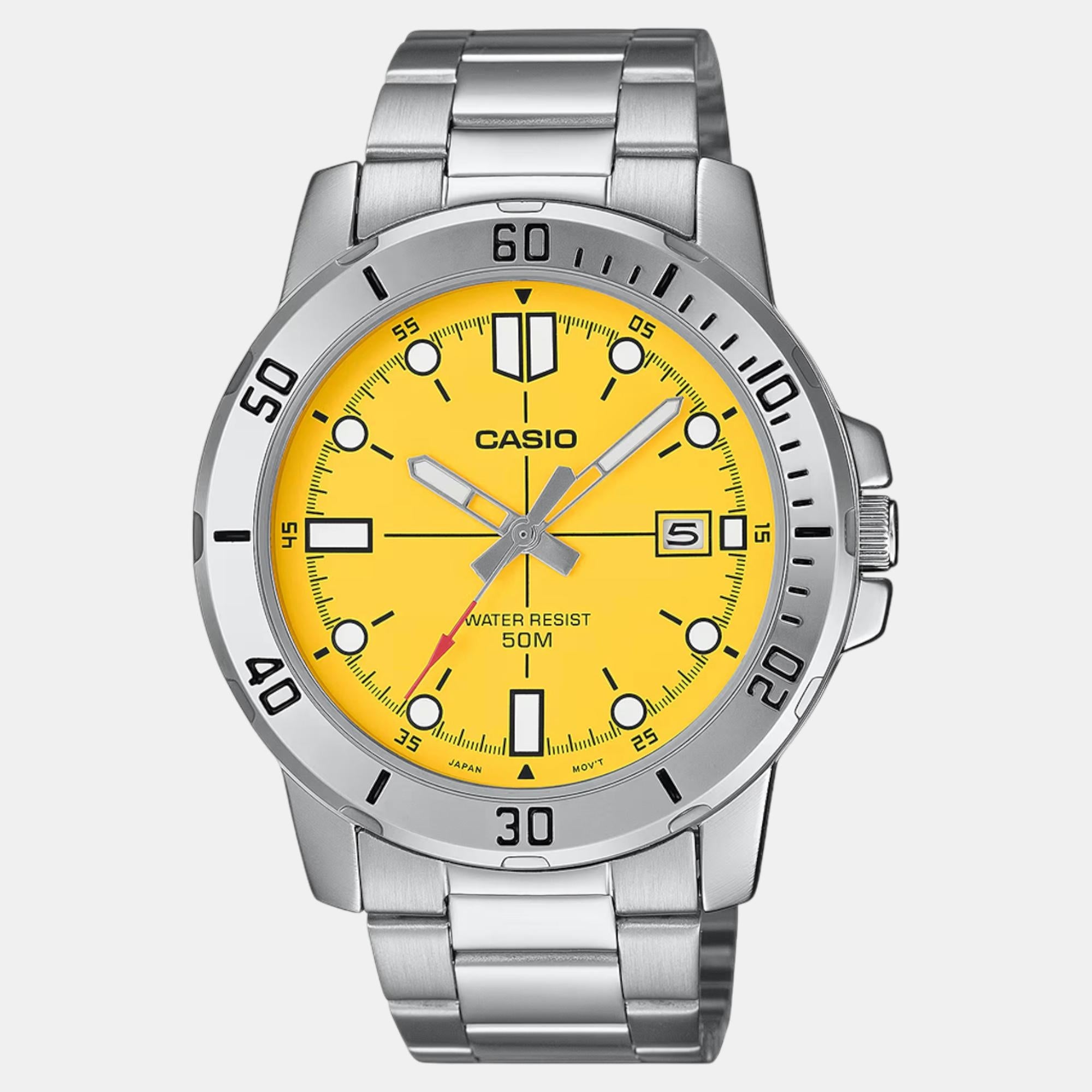 Casio Enticer Men Quartz Yellow Dial Analog Stainless Steel Watch A2340