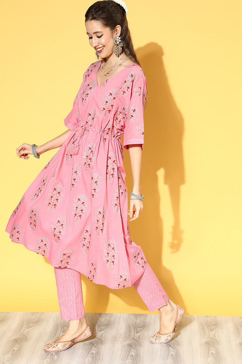 Ahika Pink Cotton Floral Printed Kaftan Set VKAFSET1004 - view 2