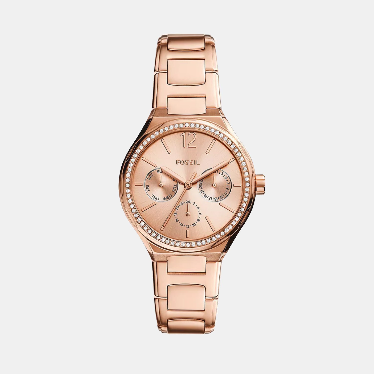 Fossil Eevie Women Quartz Rose Gold Dial Multi-Function Stainless Steel Watch BQ3721