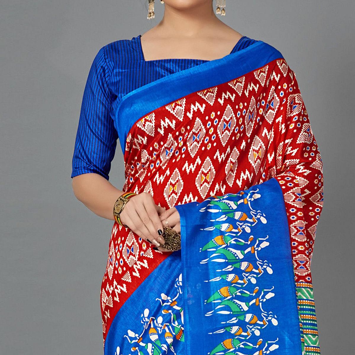 Peachmode Multi Casual Art Silk Printed Saree With Unstitched Blouse - view 3
