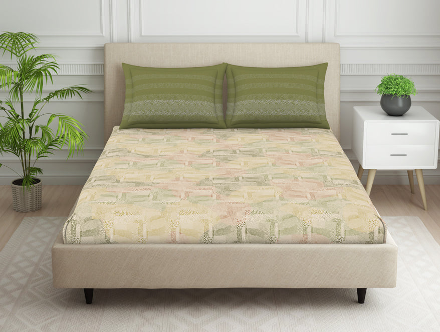 Spaces India Organic Textures Geometric 100% Cotton Double Bedsheet - Essentials by Spaces