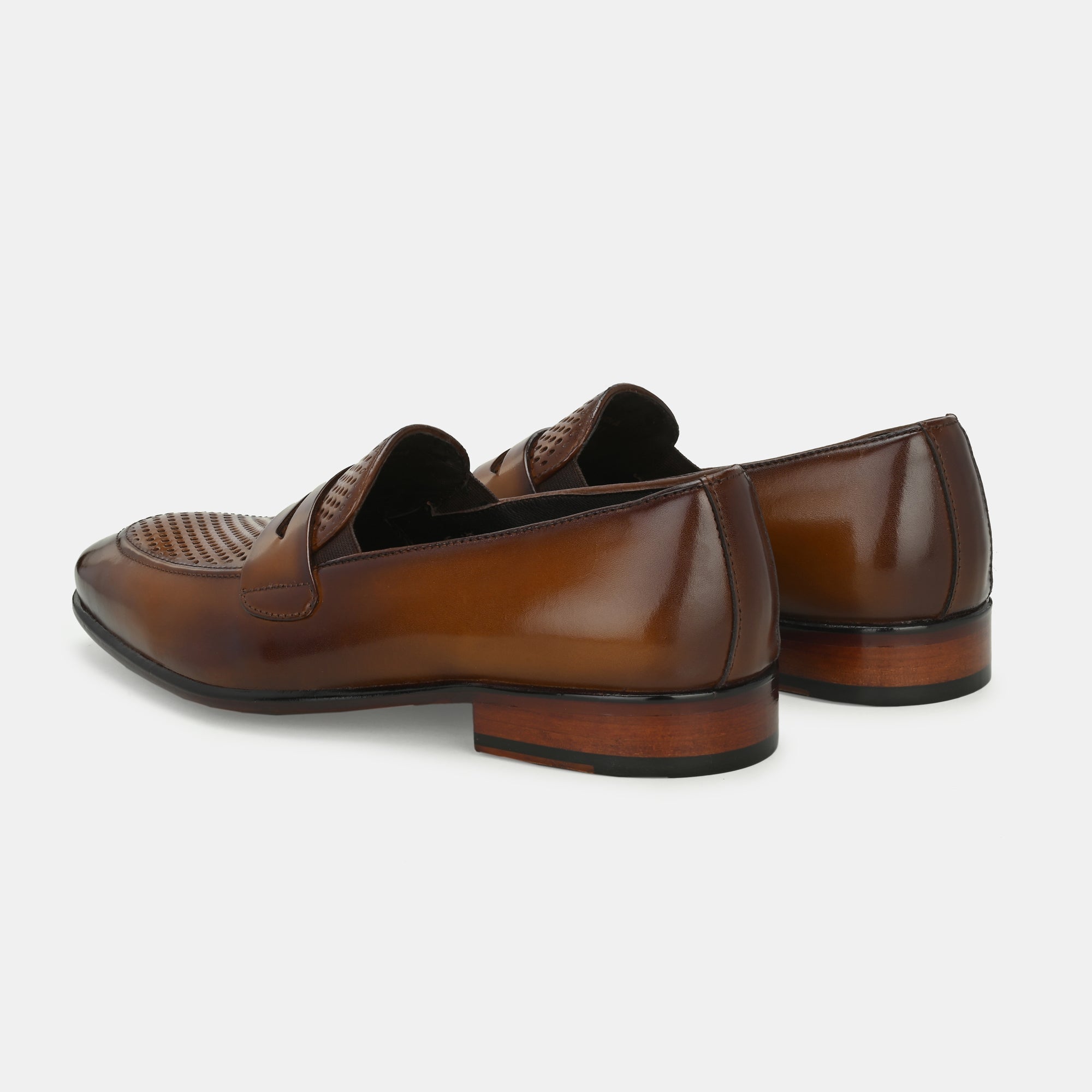 Tan Perforated Penny Loafers by Lafattio - view 2