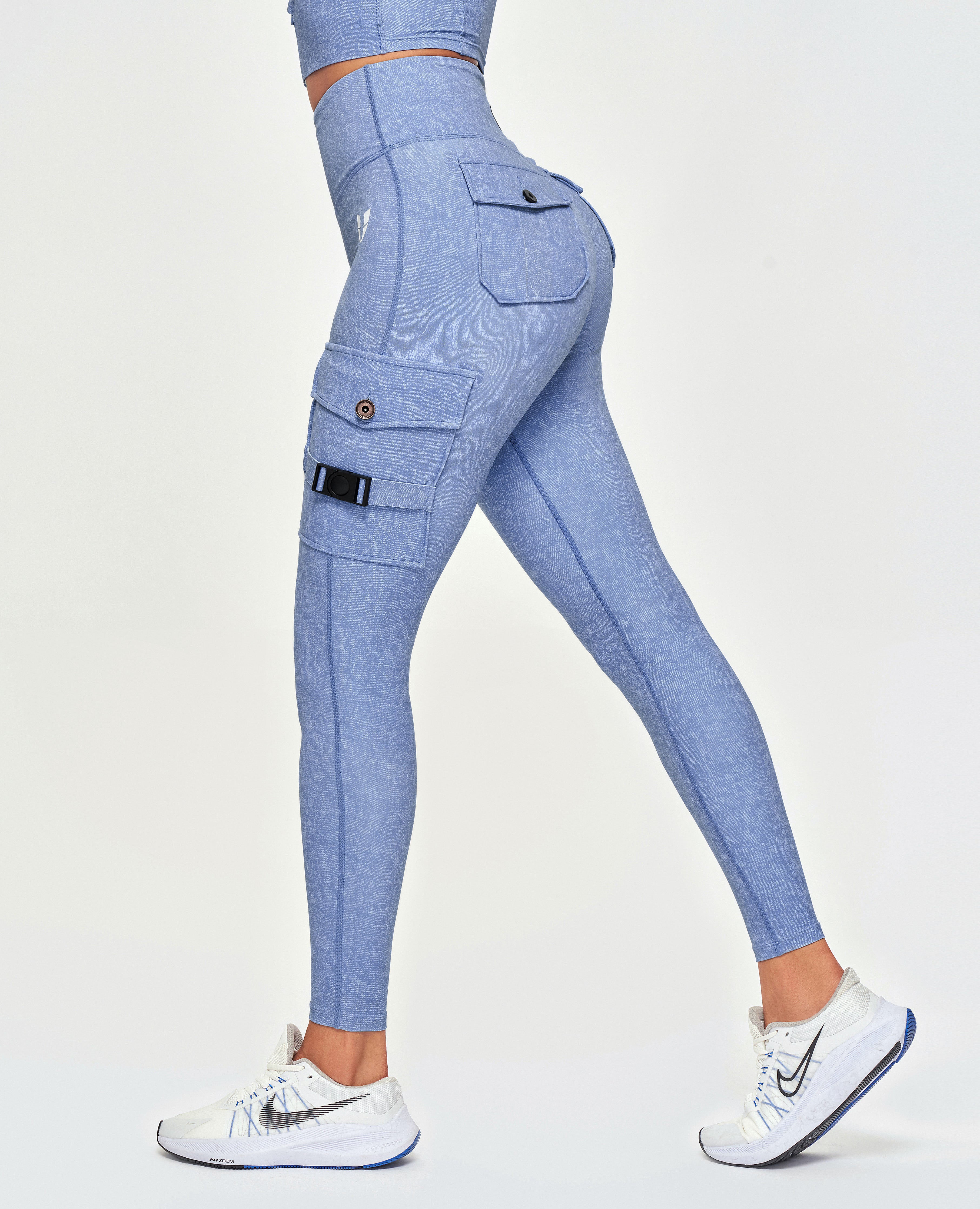 FIRM ABS Cargo Fitness Leggings - Light Denim Blue
