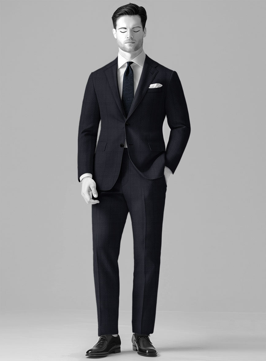 StudioSuits Napolean Artici Windowpane Blue Wool Suit