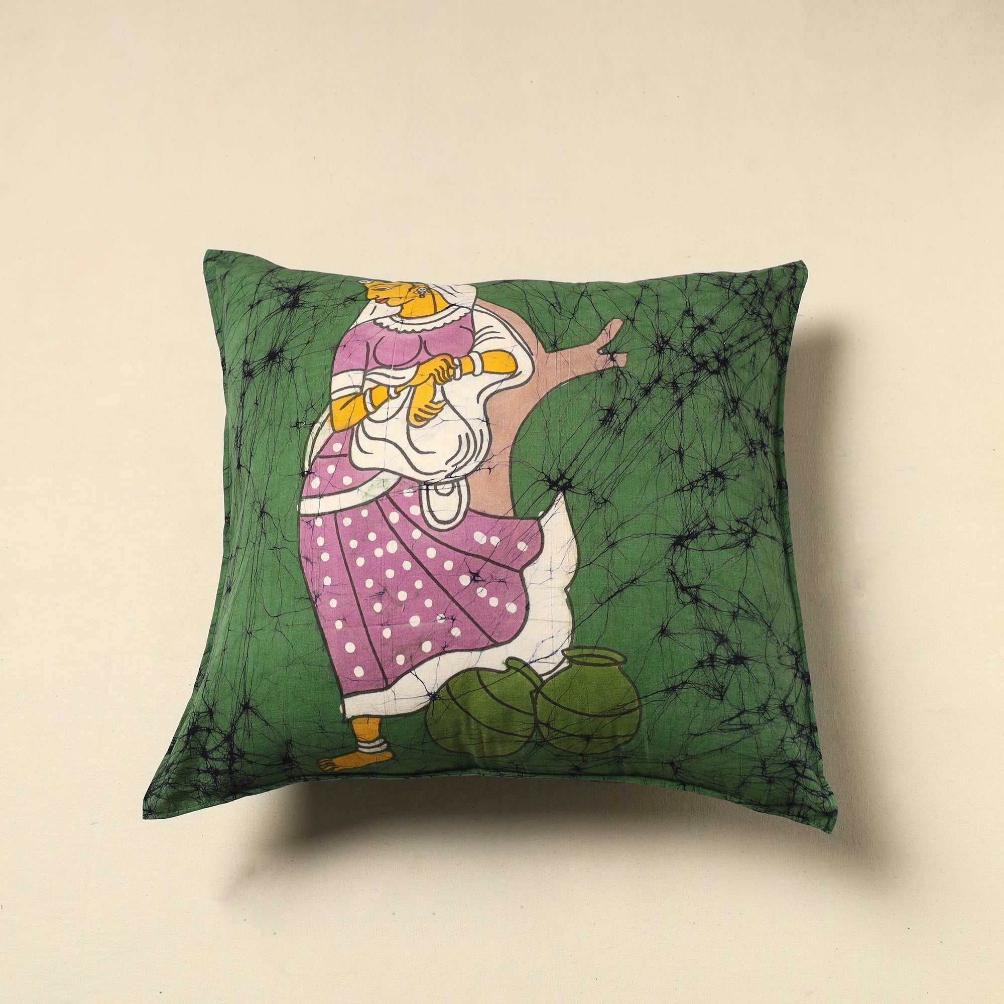 KACHCHH JI CHHAAP Pure Cotton Hand Batik Cushion Cover (18 x 18 in) 55