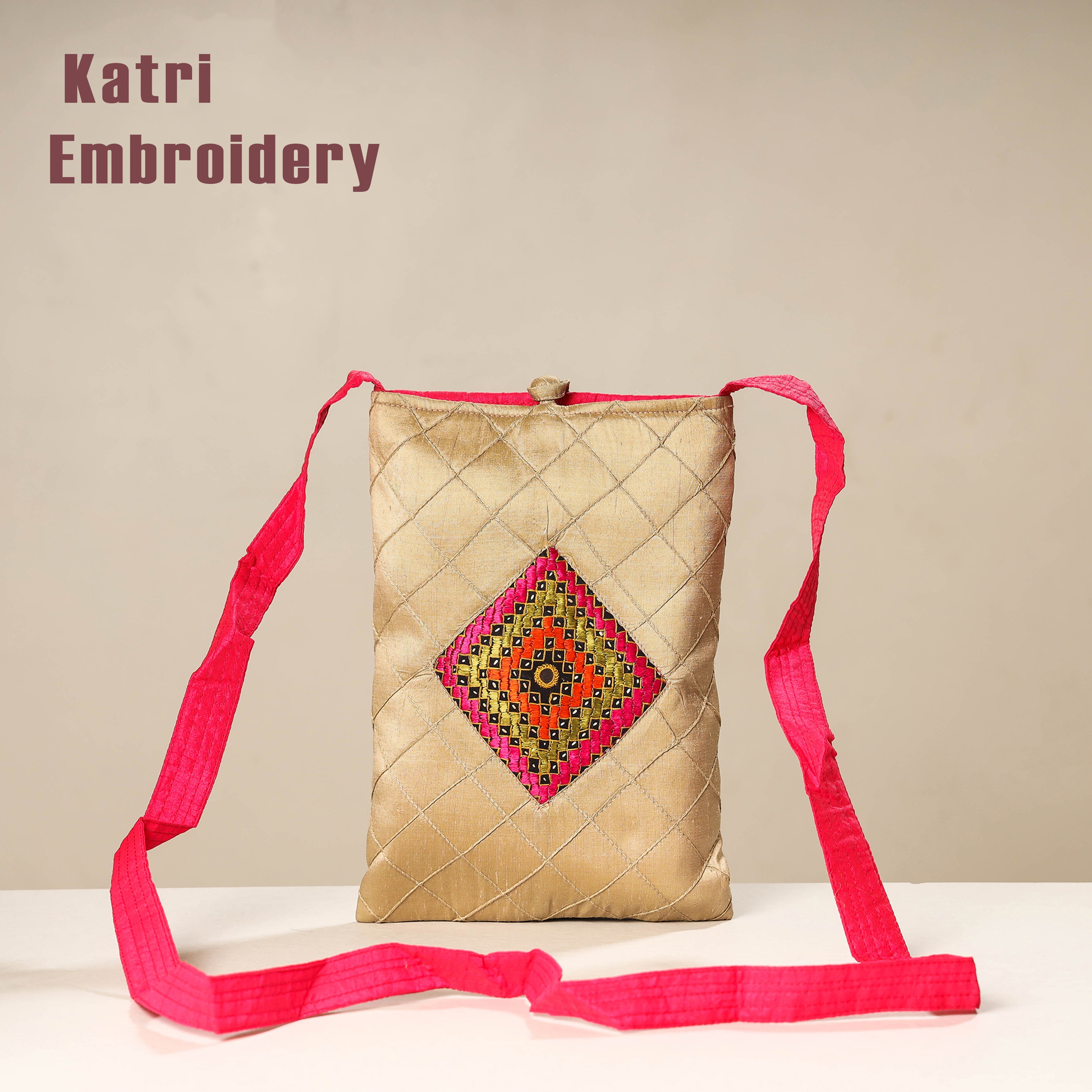 WAMA BY SMITA JAIN Beige - Kutch Katri Embroidery Silk Sling Bag