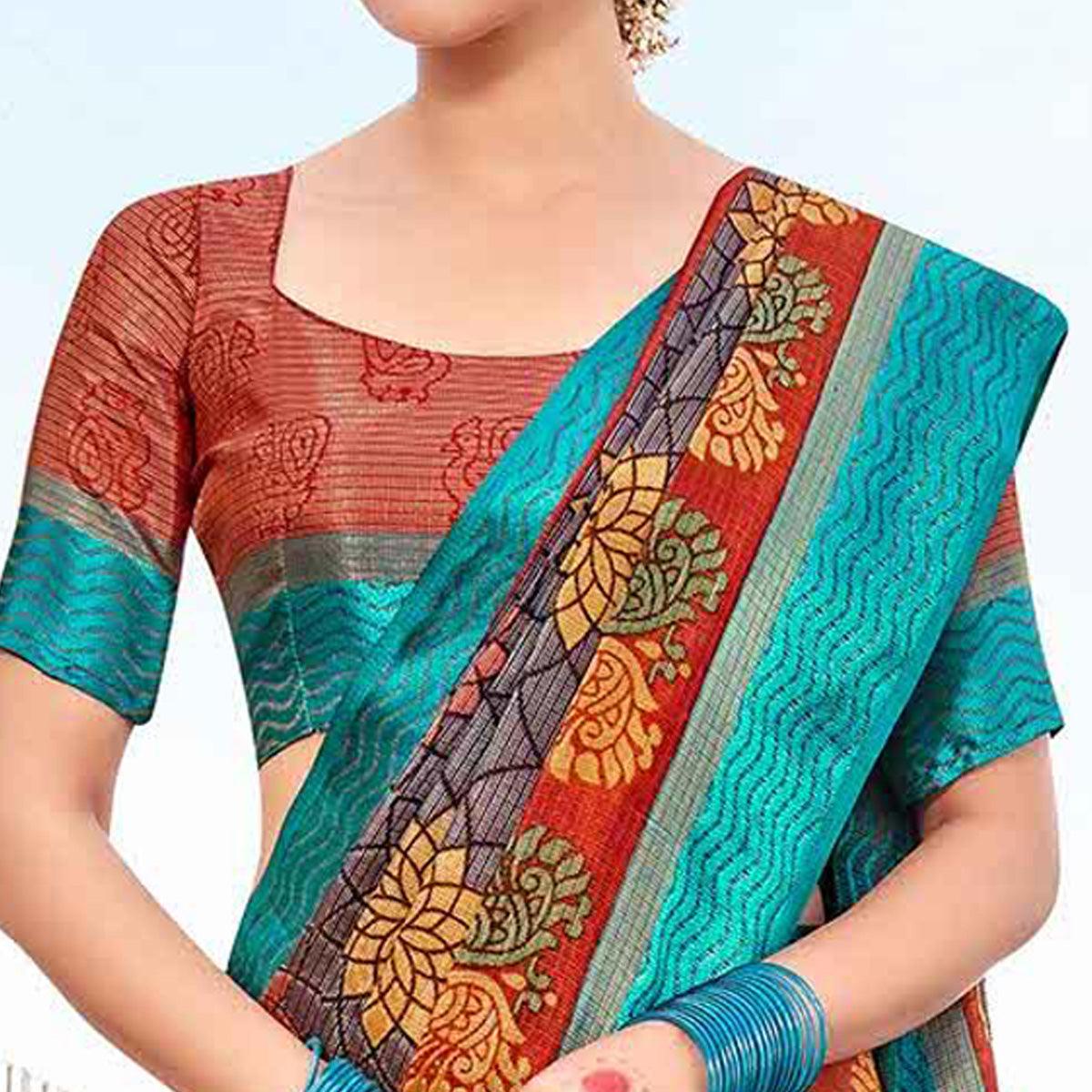 Peachmode Multicolor Festive Wear Printed Brasso Saree - view 2