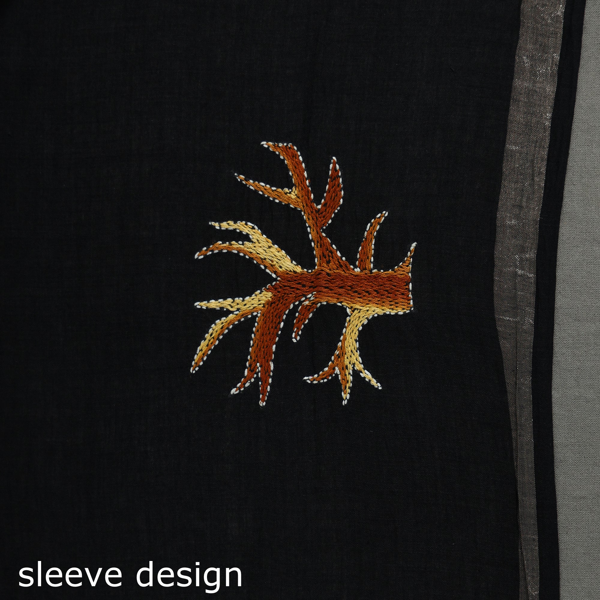 KHUSHBASH - HAPPY LOOM OF EAST Black - Bengal Kantha Embroidery Handloom Cotton Saree - view 7