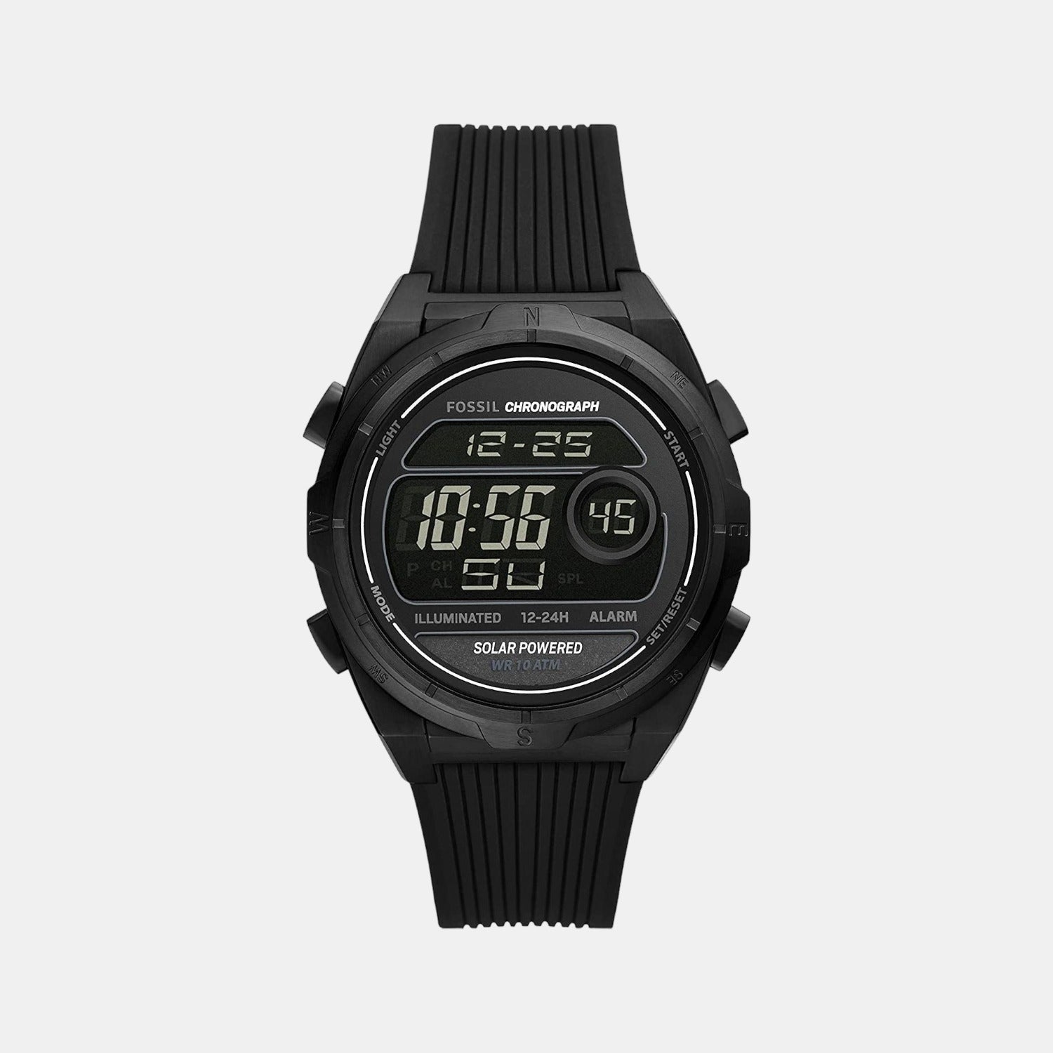 Fossil Everett Men Automatic Black Dial Digital Silicone Watch FS5859