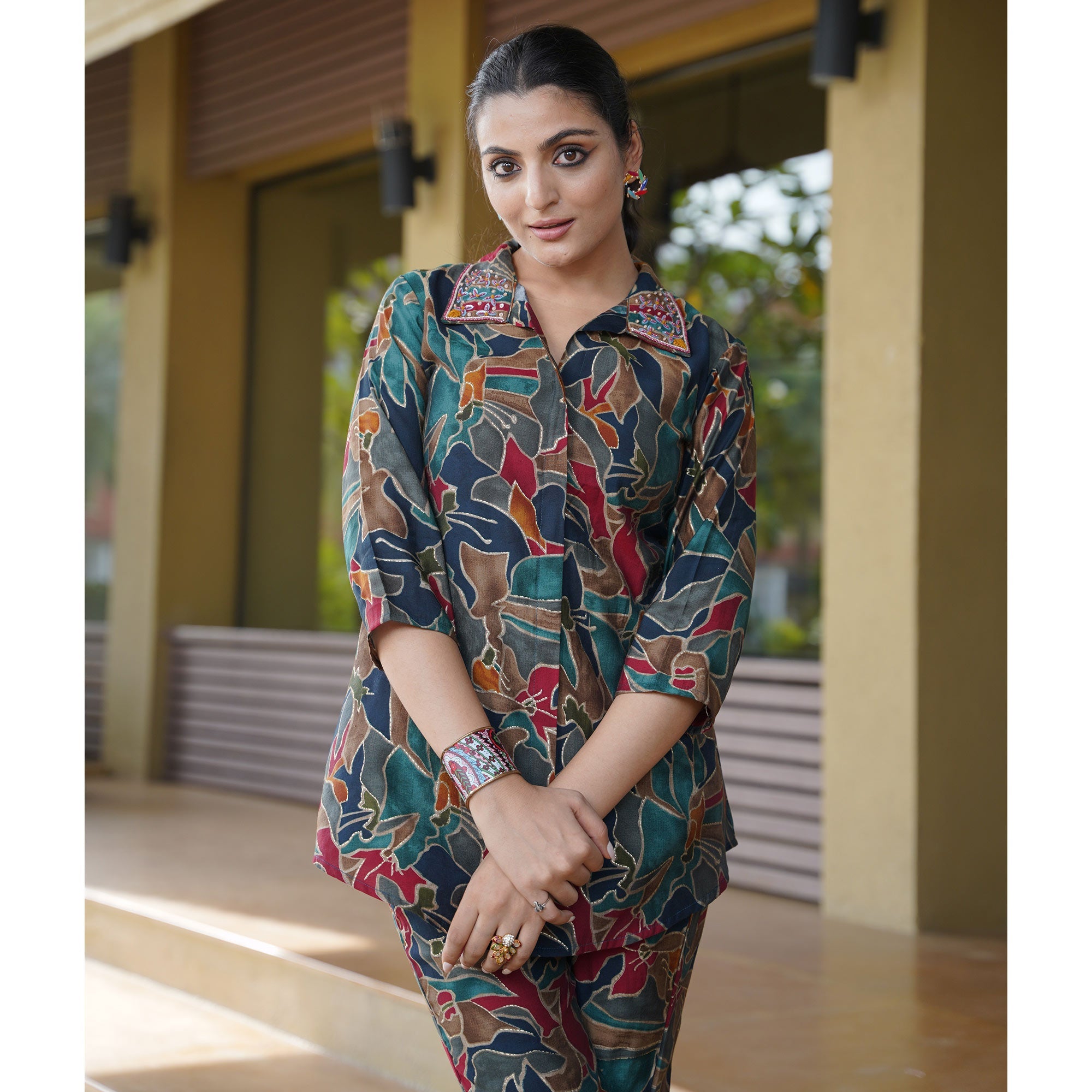Peachmode Multicolor Foil Printed Modal Co Ord set - view 4