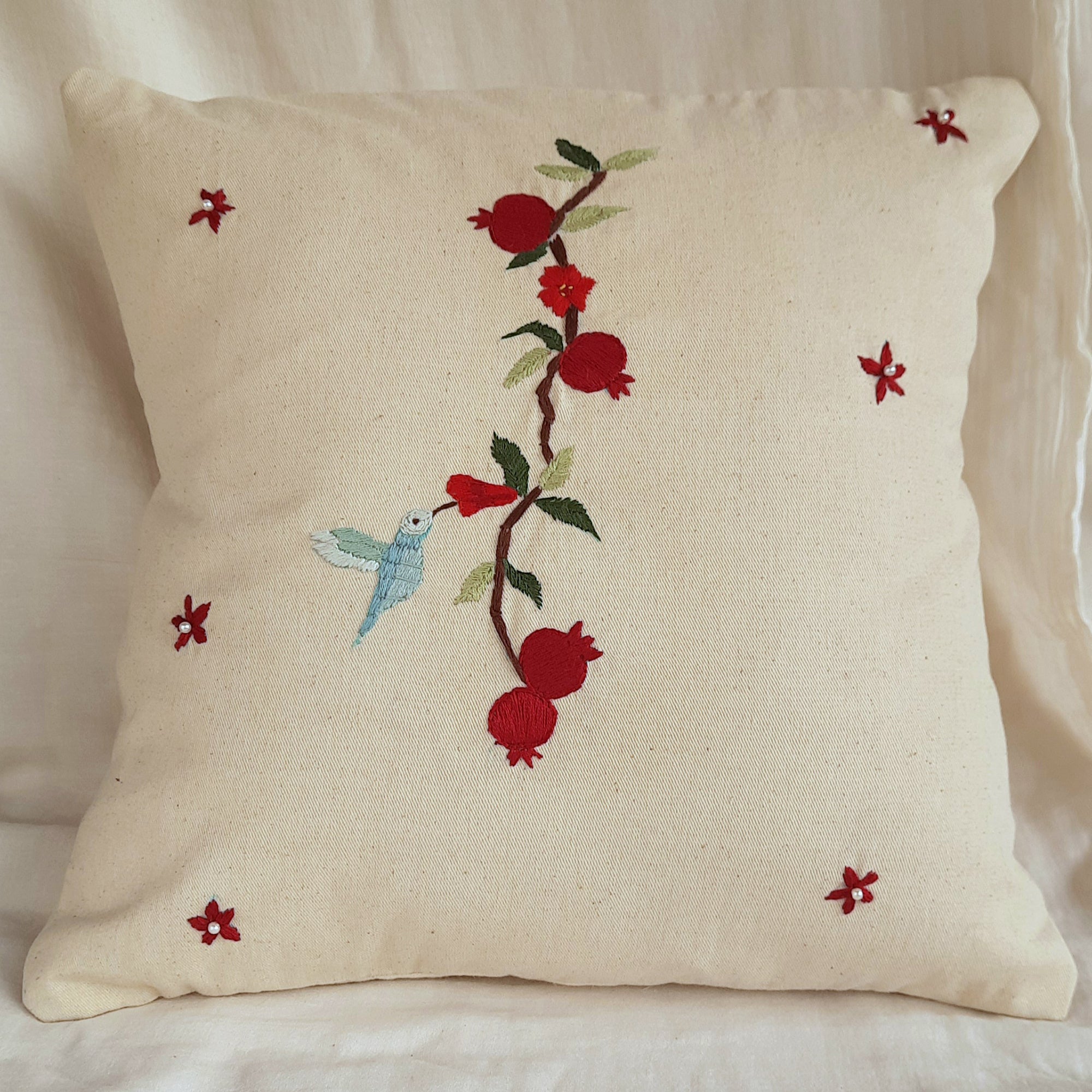 STUDIO VILASITA Embroidered Pomogranate White Cushion Cover (18x18) - view 2
