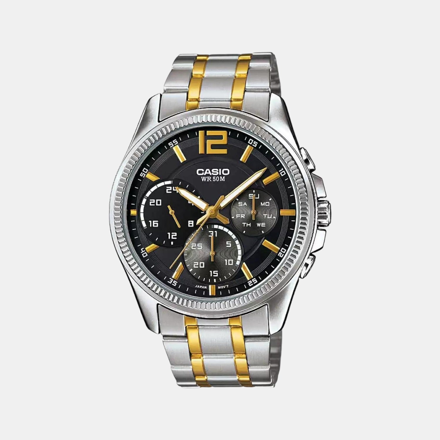 Casio Enticer Men Quartz Black Dial Chronograph Stainless Steel Watch A1663