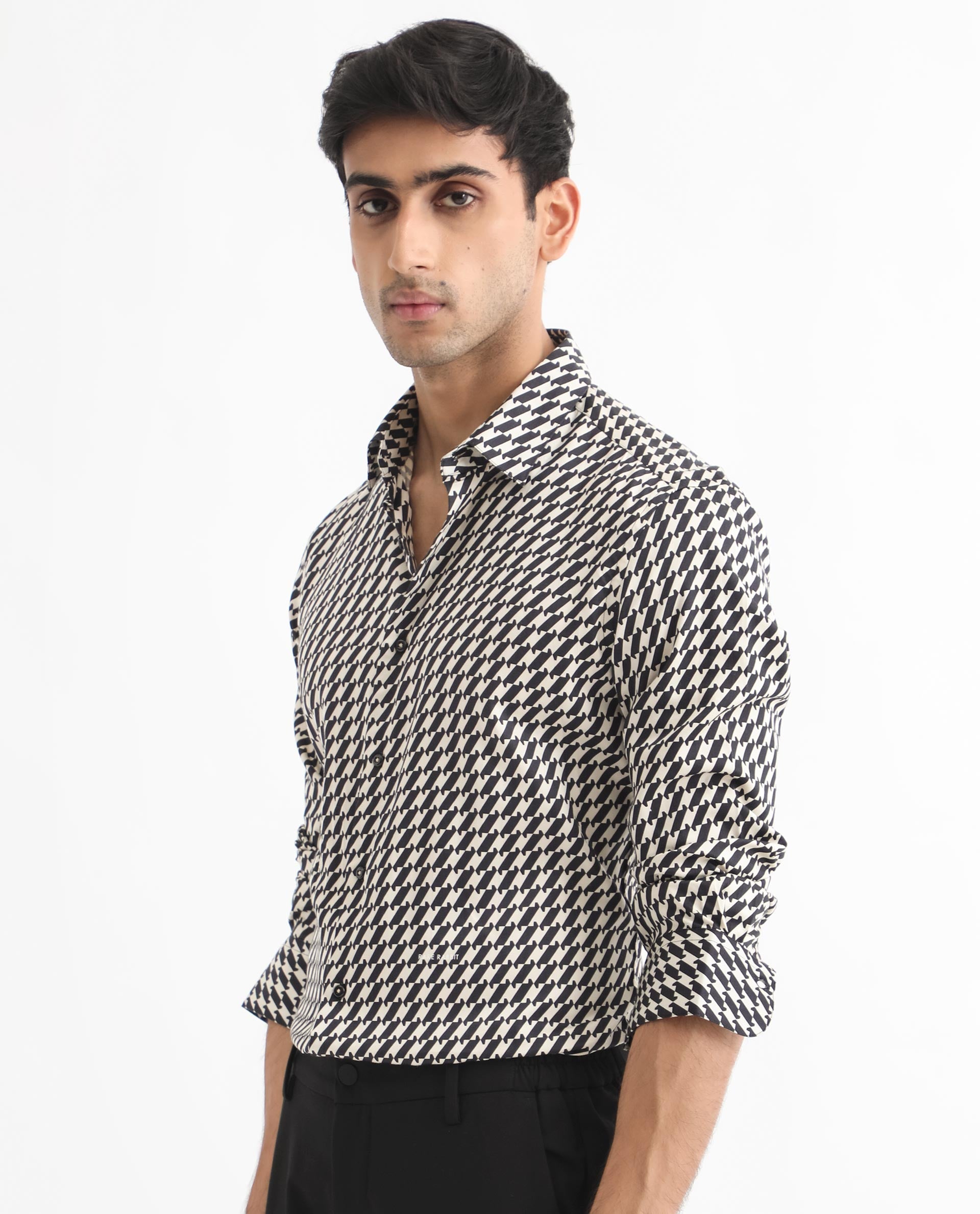 Rare Rabbit Men's Allin Black Cotton Modal Fabric Geometric Print Full Sleeves Shirt - view 9