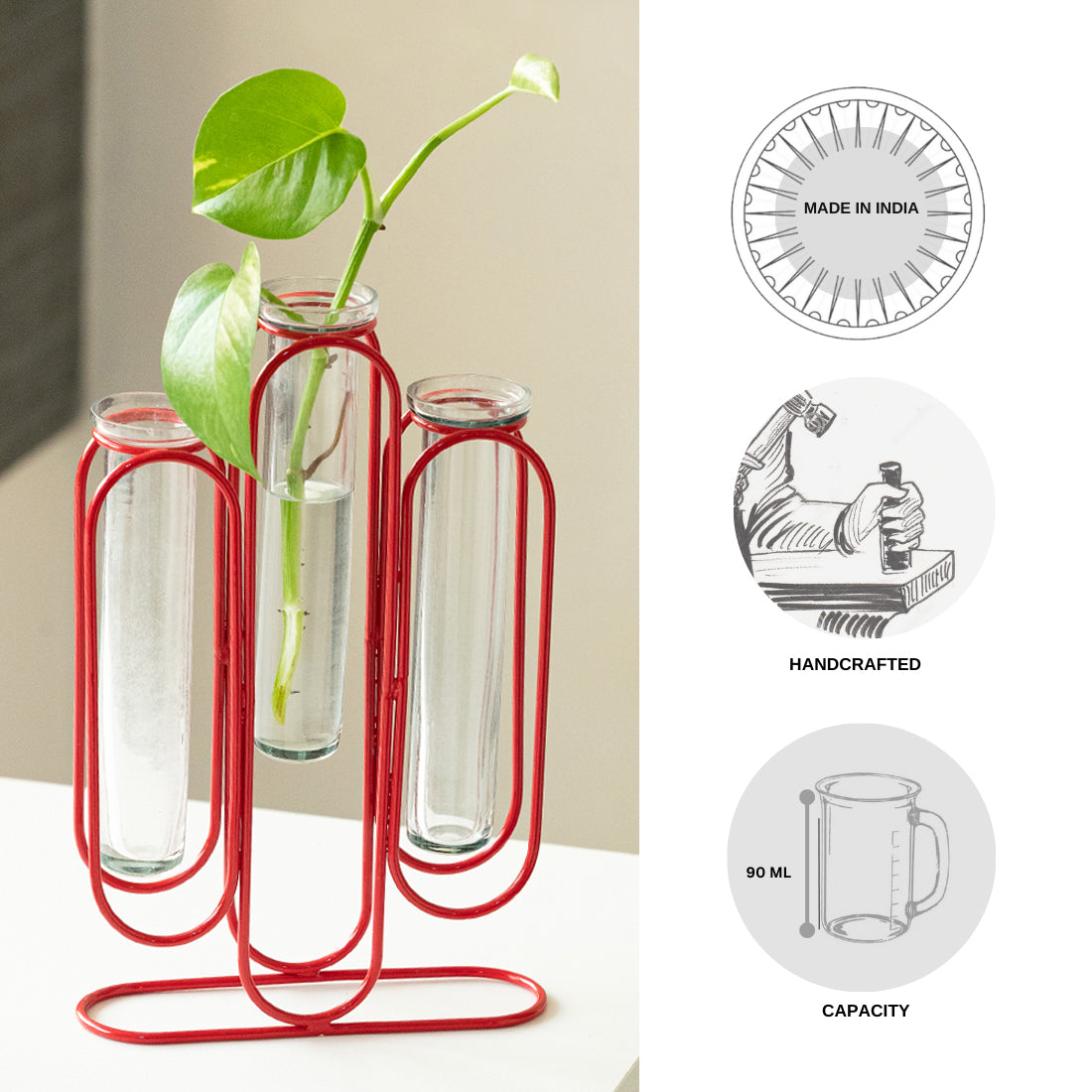 EXCLUSIVELANE 'Modern Glass Garden' Test Tube Table Planter/Vases (10 Inch, Red) - view 8