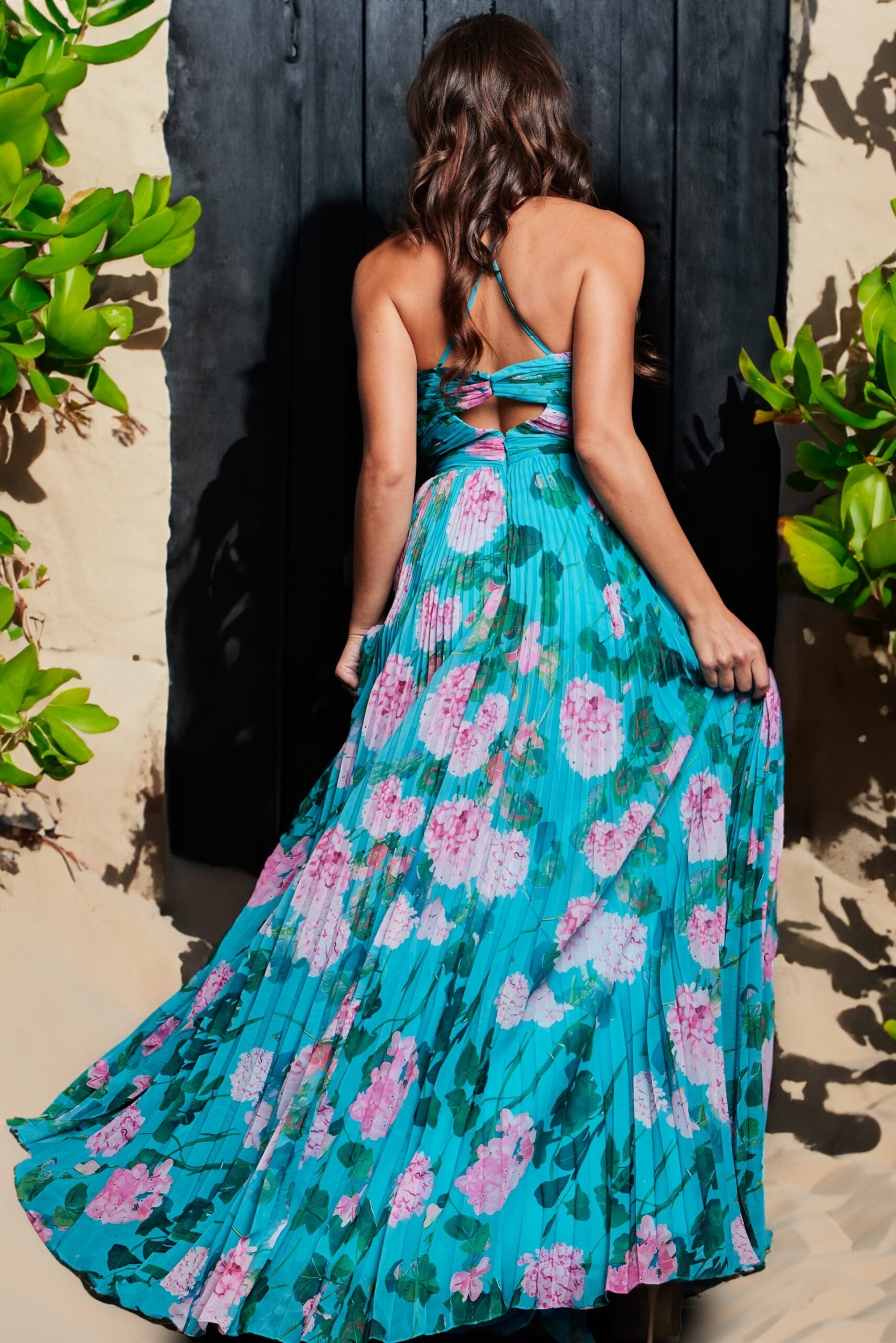 Floral Print Halter A-line Slit Gown by Jovani 38638 - view 2