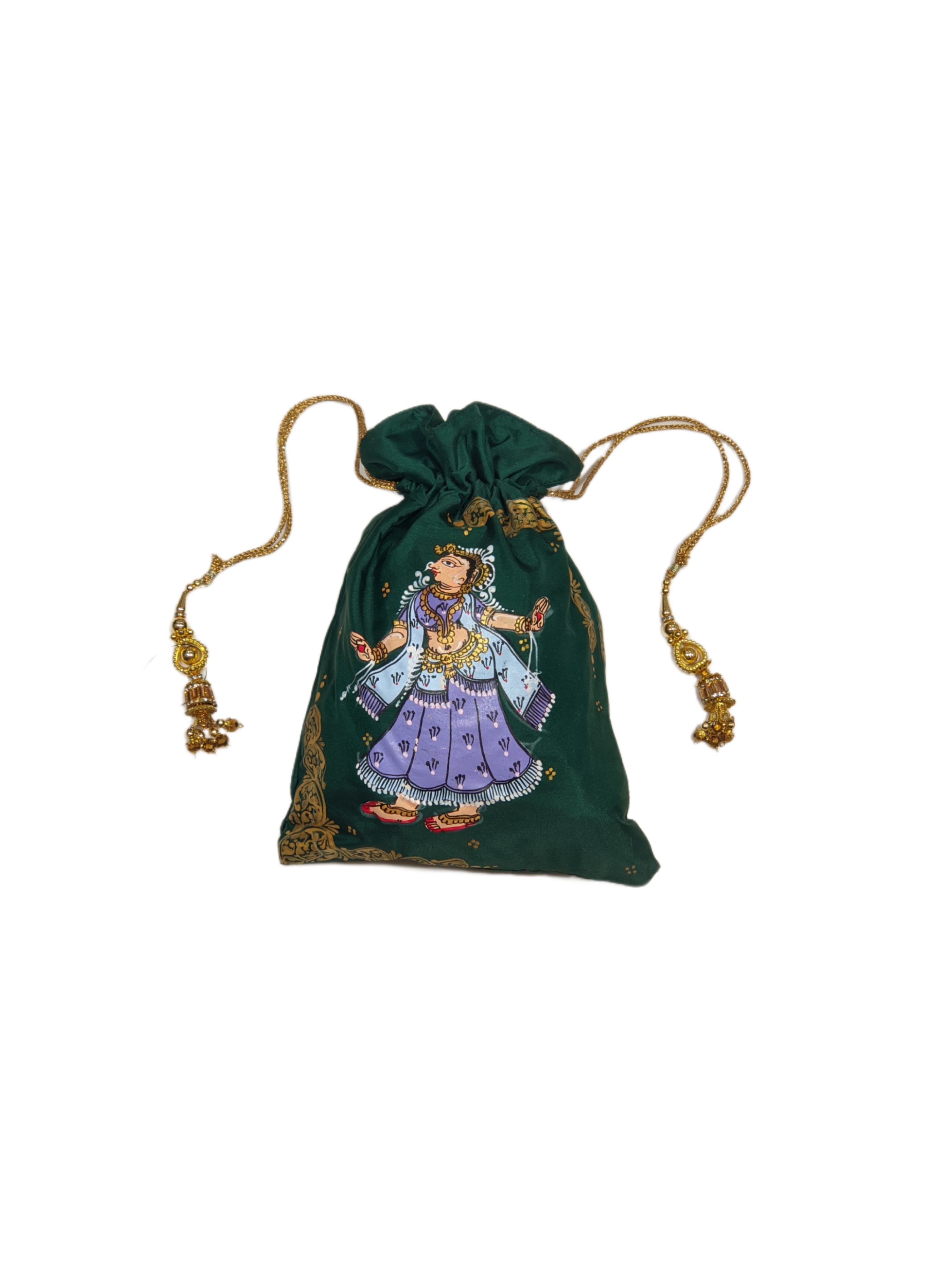 IndianVillèz Green Nartaki Pattachitra Potli Bag