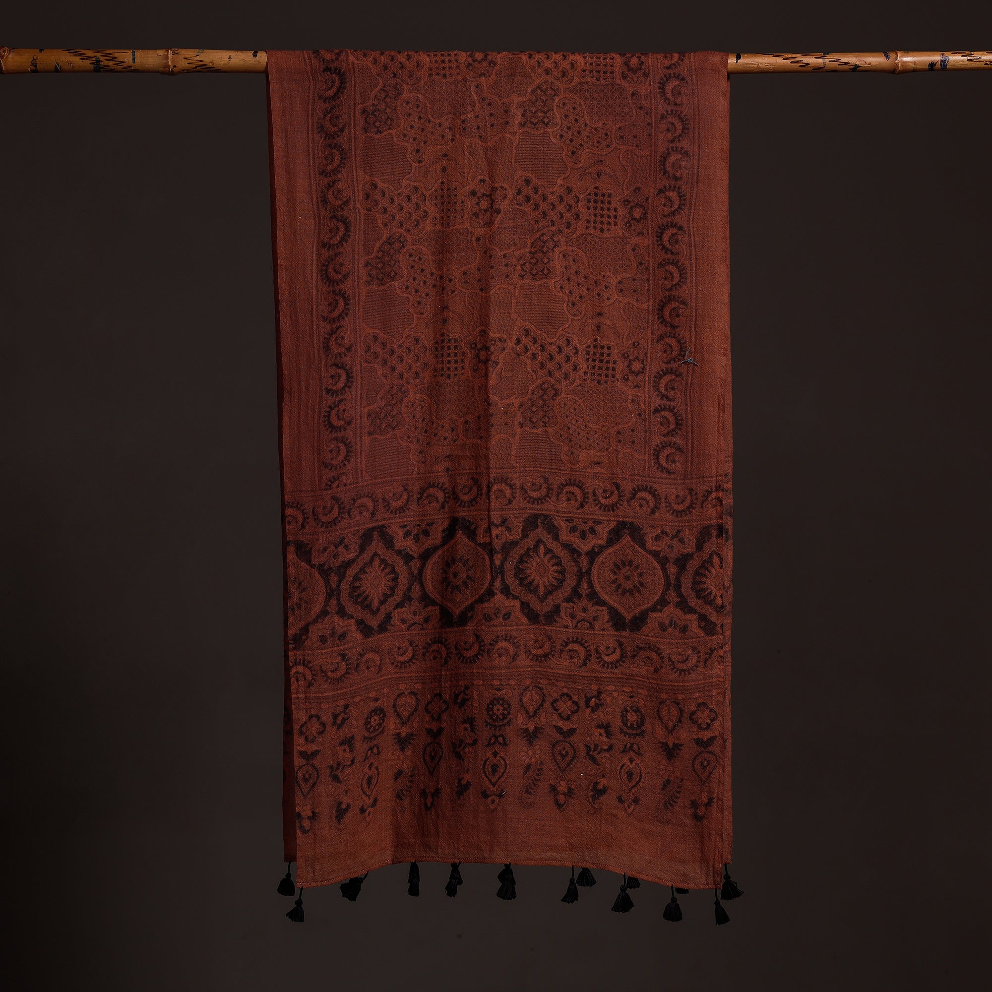 AJRAKH BY SUFIYAN ISMAIL KHATRI Brown - Ajrakh Hand Block Printed Pure Woolen Stole - view 2