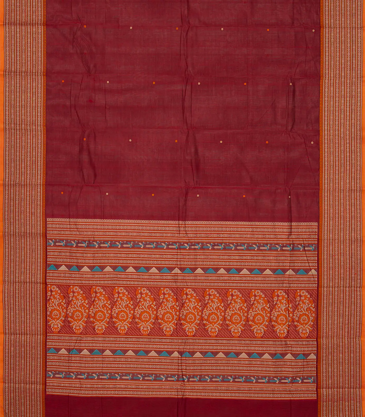 RmKV Crimson Handloom Kanchi Cotton Saree With Buttas-Crimson - view 2