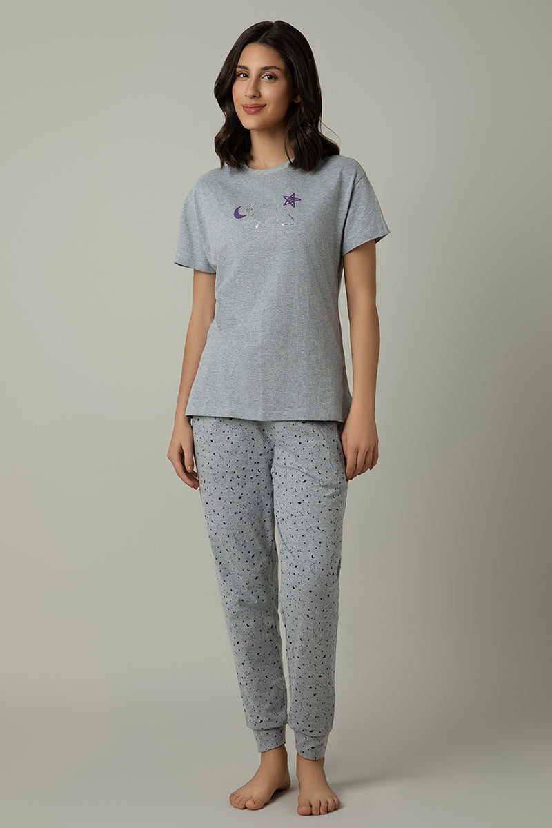 Amante Sleep Joggers Set - Grey Melange Print