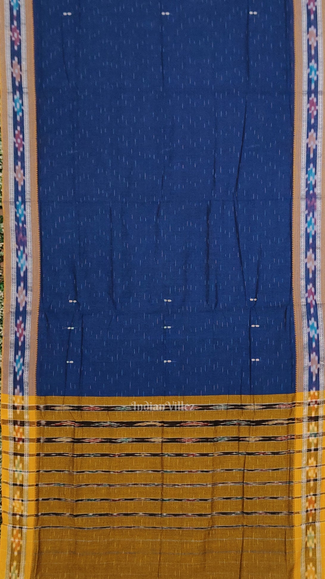 IndianVillèz Blue Odisha Ikat Maniabandha Cotton Saree