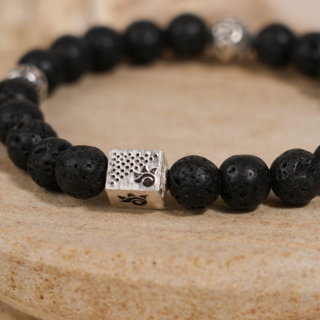 Prinjal Jewellers Lava Stone with Om Namah Shivay Silver Beads Bracelet