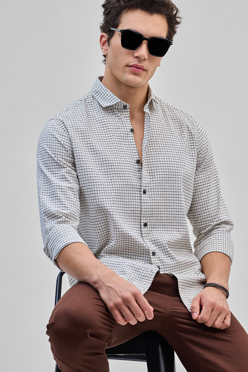 SNITCH White Mini Checks Slim Fit Shirt
