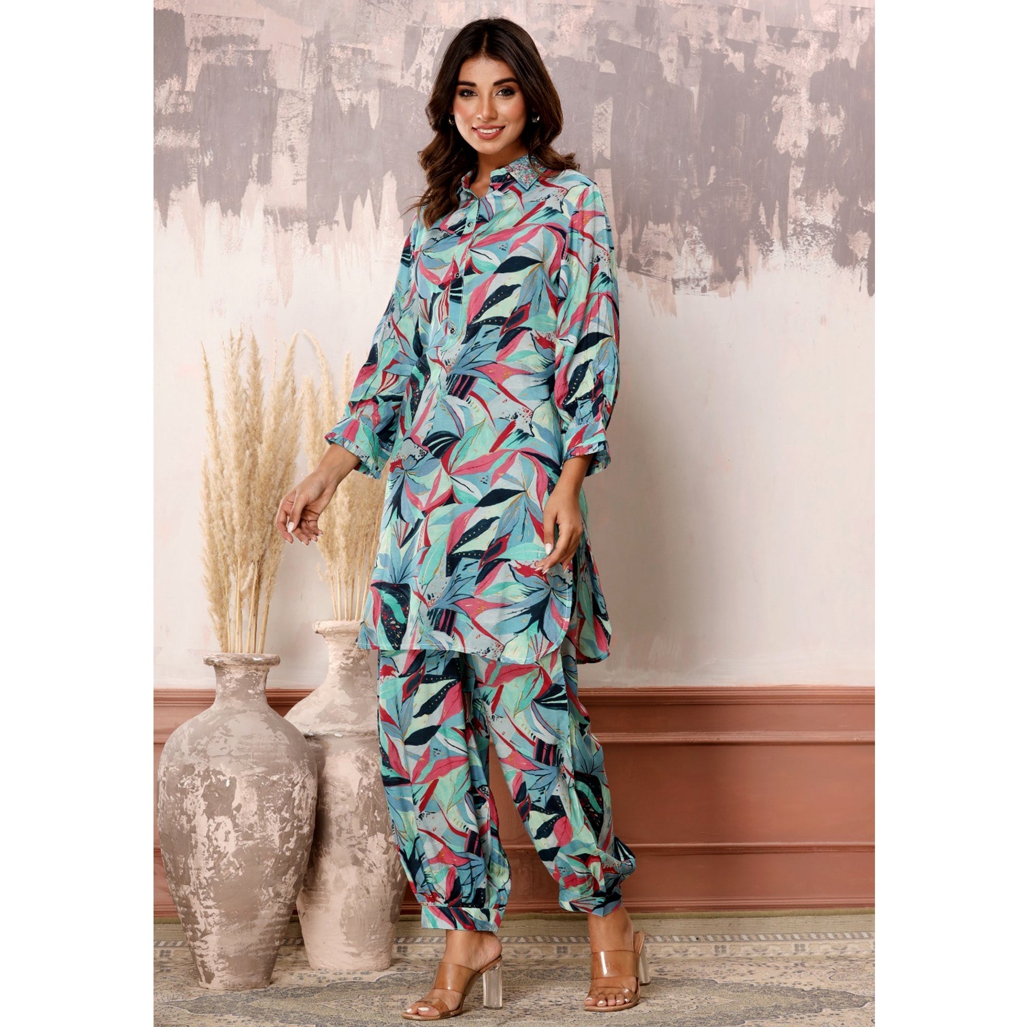 Peachmode Multicolor Floral Printed Muslin Co Ord Set - view 4