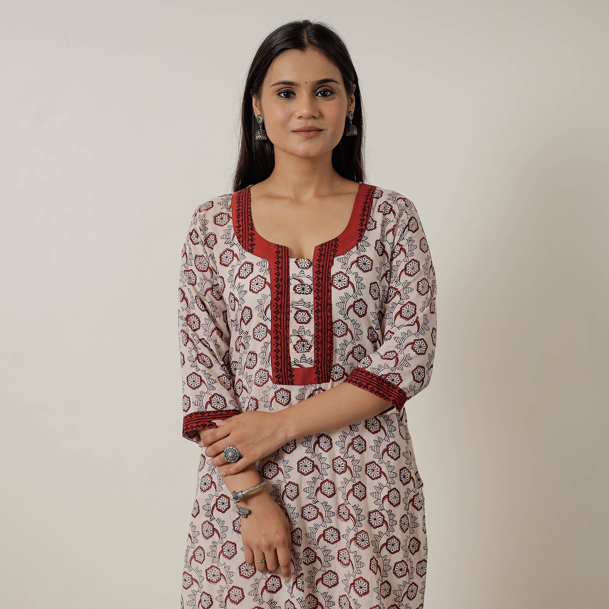 ITOKRI CASUALS Beige - Block Print Mul Cotton Straight Bagh Kurta 08 - view 4