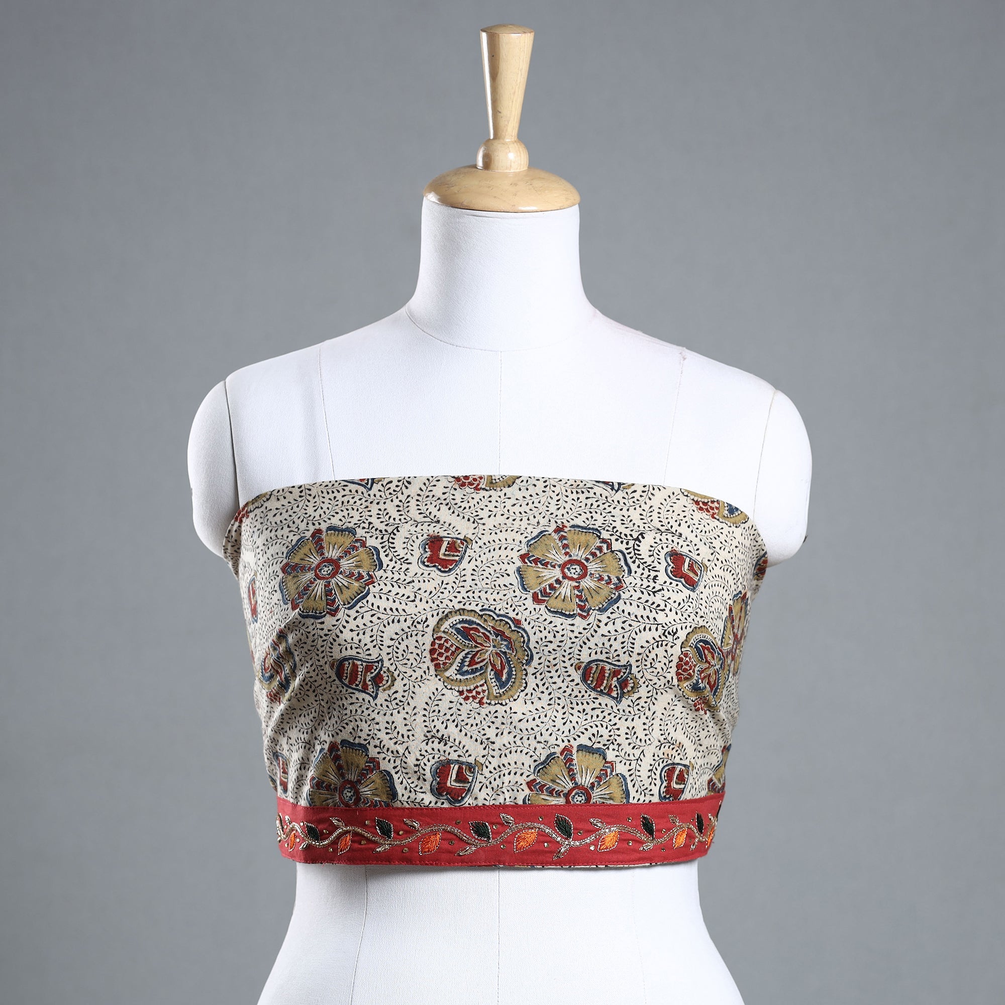 NOORI BAZAR Beige - Zardozi Hand Embroidered Kalamkari Cotton Blouse Piece
