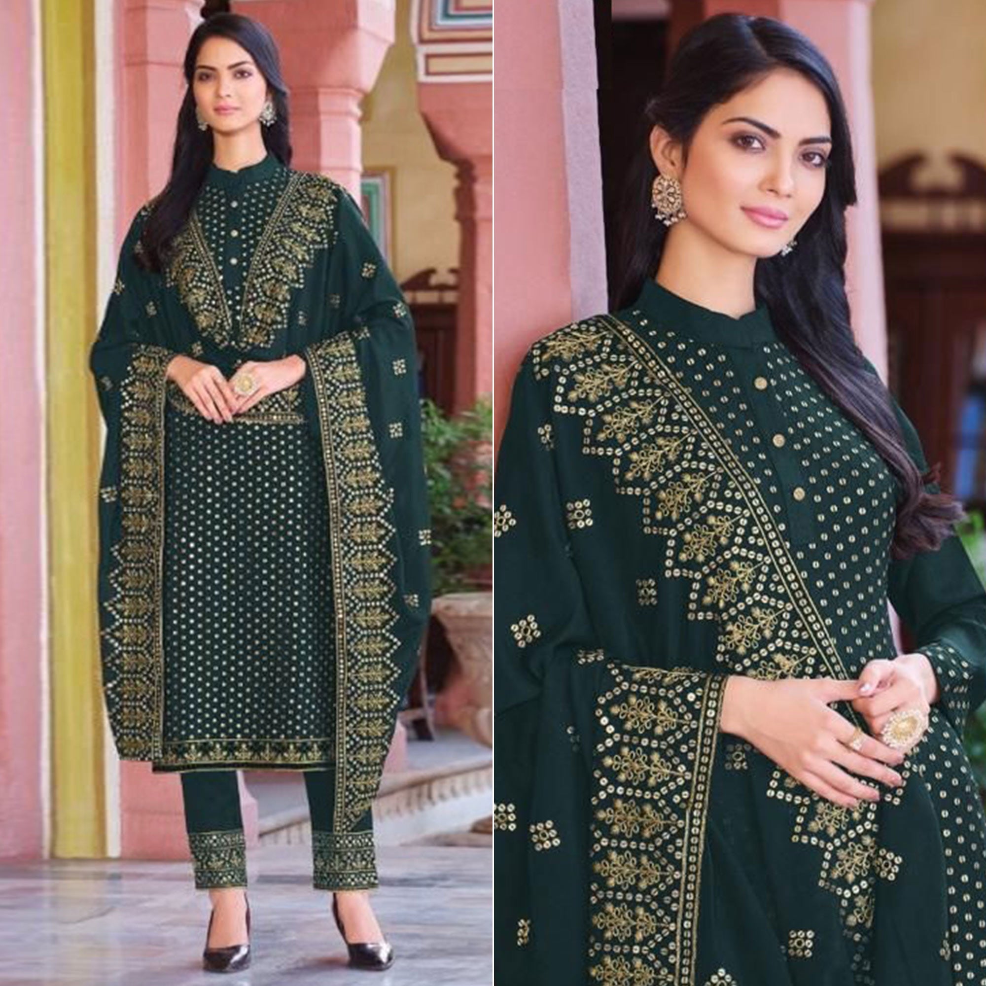 Green salwar suits – BlackTree green-embroidered-georgette-salwar-suit