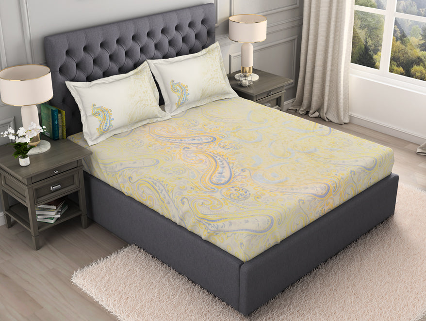Spaces India Floral Beige 100% Cotton King Size Bedsheet Organic Cotton - By Spaces - view 2
