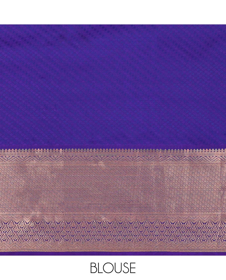 Pothys Violet jacquard kanchipuram silk saree, contrast jaal pallu & border of thilakam, neli kathir & jaal - view 3