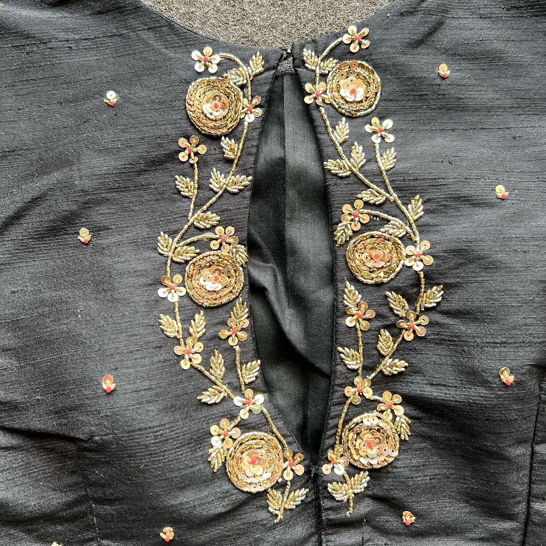 ClothsVilla Black Golden Elegance: Handcrafted Elzara Silk Blouse - view 2