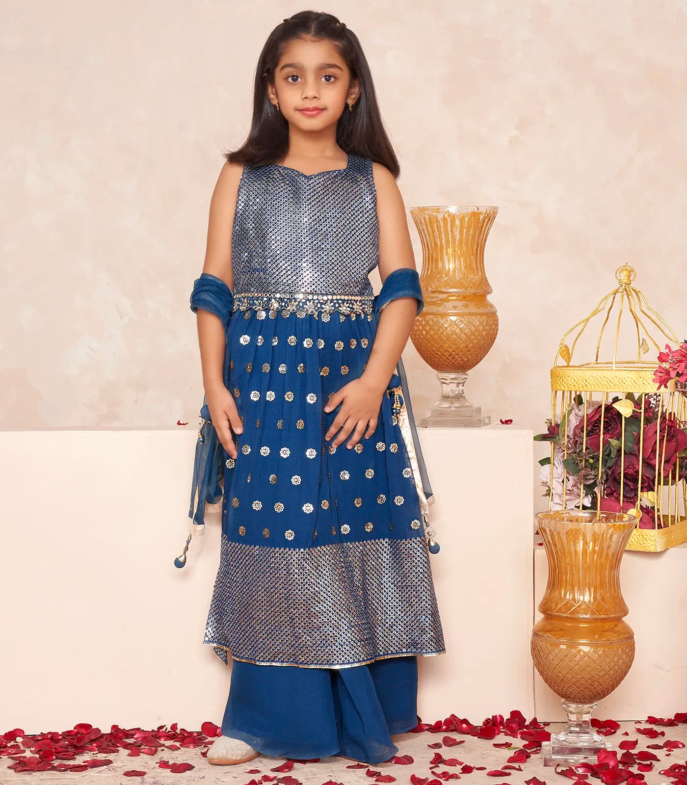 RmKV Teal sequin embellished festive kurta set -Teal