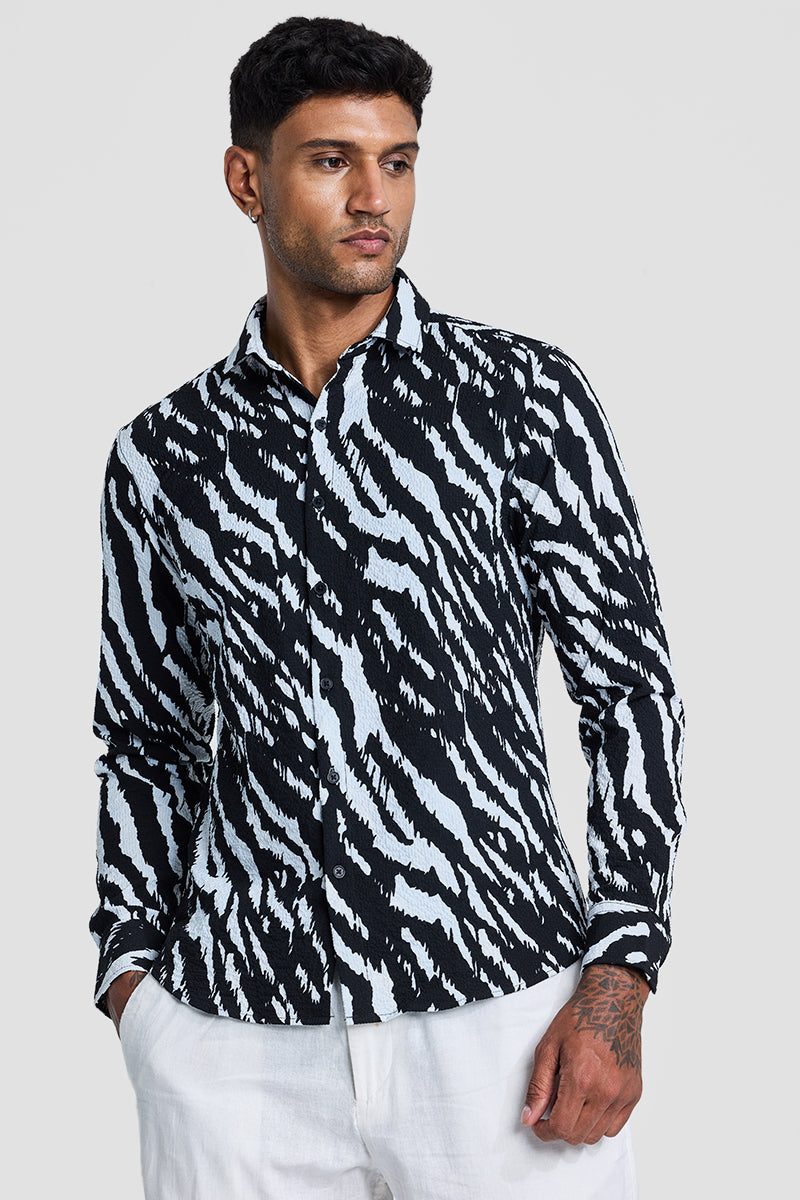 SNITCH Black Textured Animal Print Shirt - view 7