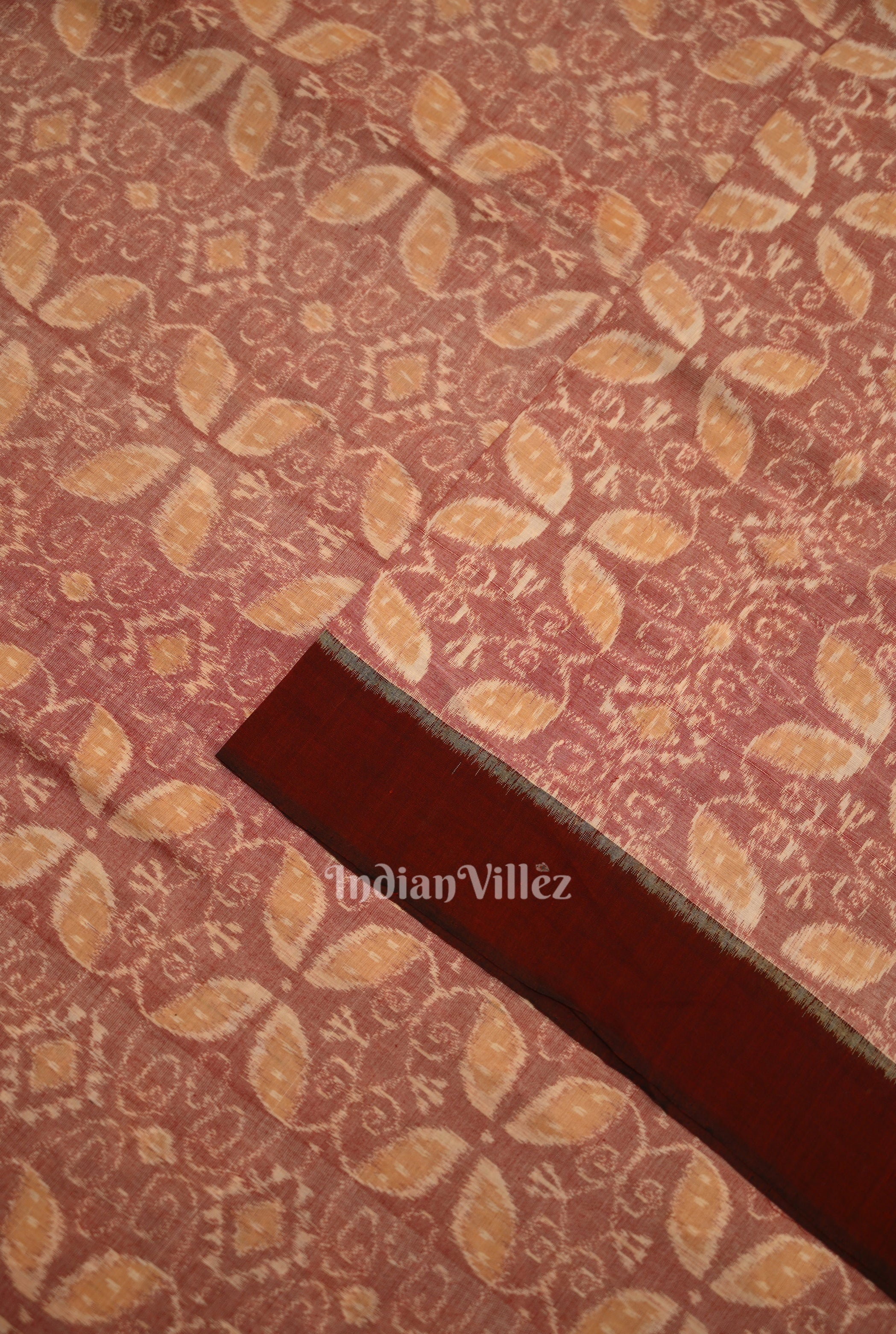 IndianVillèz Pink Brown Floral Motif Sambalpuri Odisha Ikat Cotton Fabric - view 2