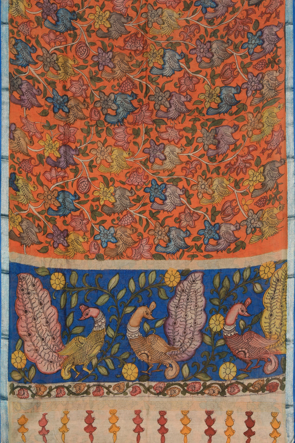 Kalanjali Kalamkari Hand-Painted Orange Saree - view 3