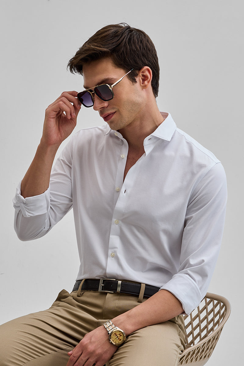 SNITCH White Solid Stretch Shirt - view 4