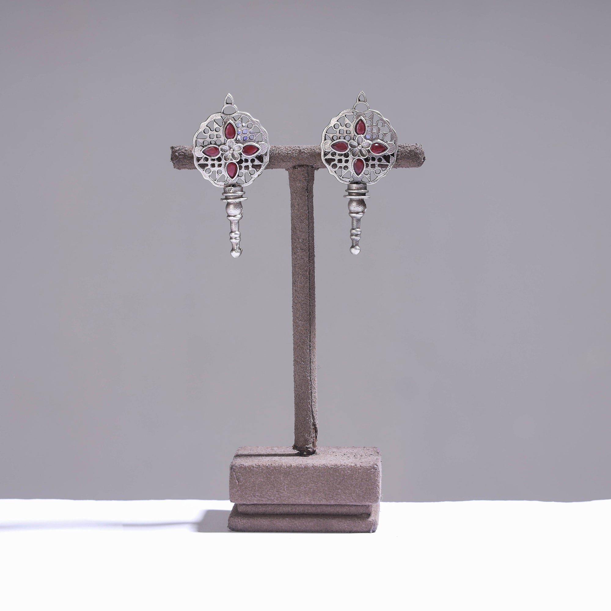 WHITE RIVER STORIES Antique Silver Finish Oxidised Brass Base Stone Work Stud Earrings