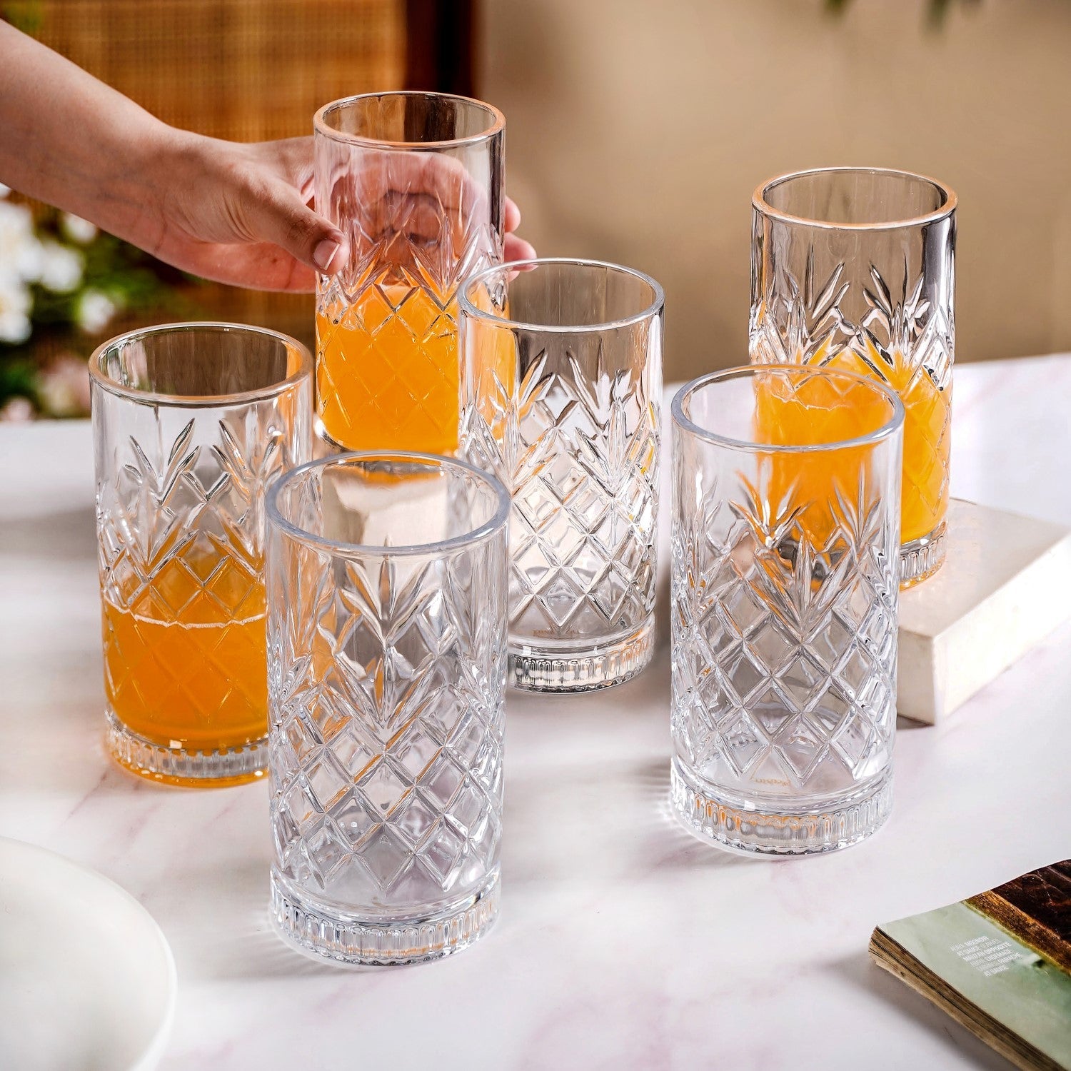 Nestasia Textured Glass Tall Tumblers Set Of 6 490ml - view 2